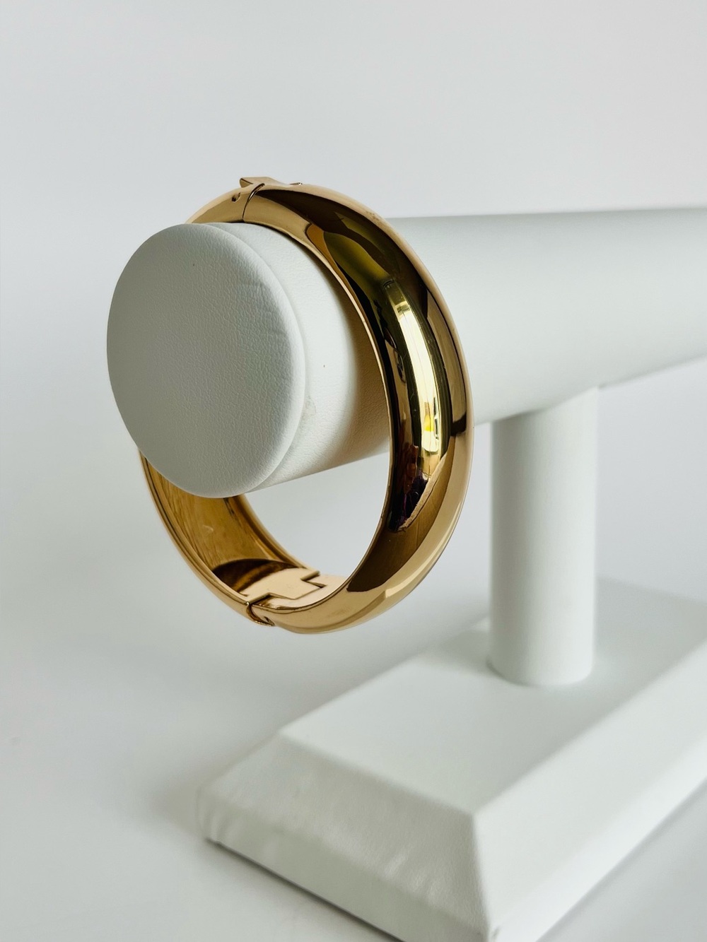 Polished Gold-Tone Dome Hinged Bangle Bracelet